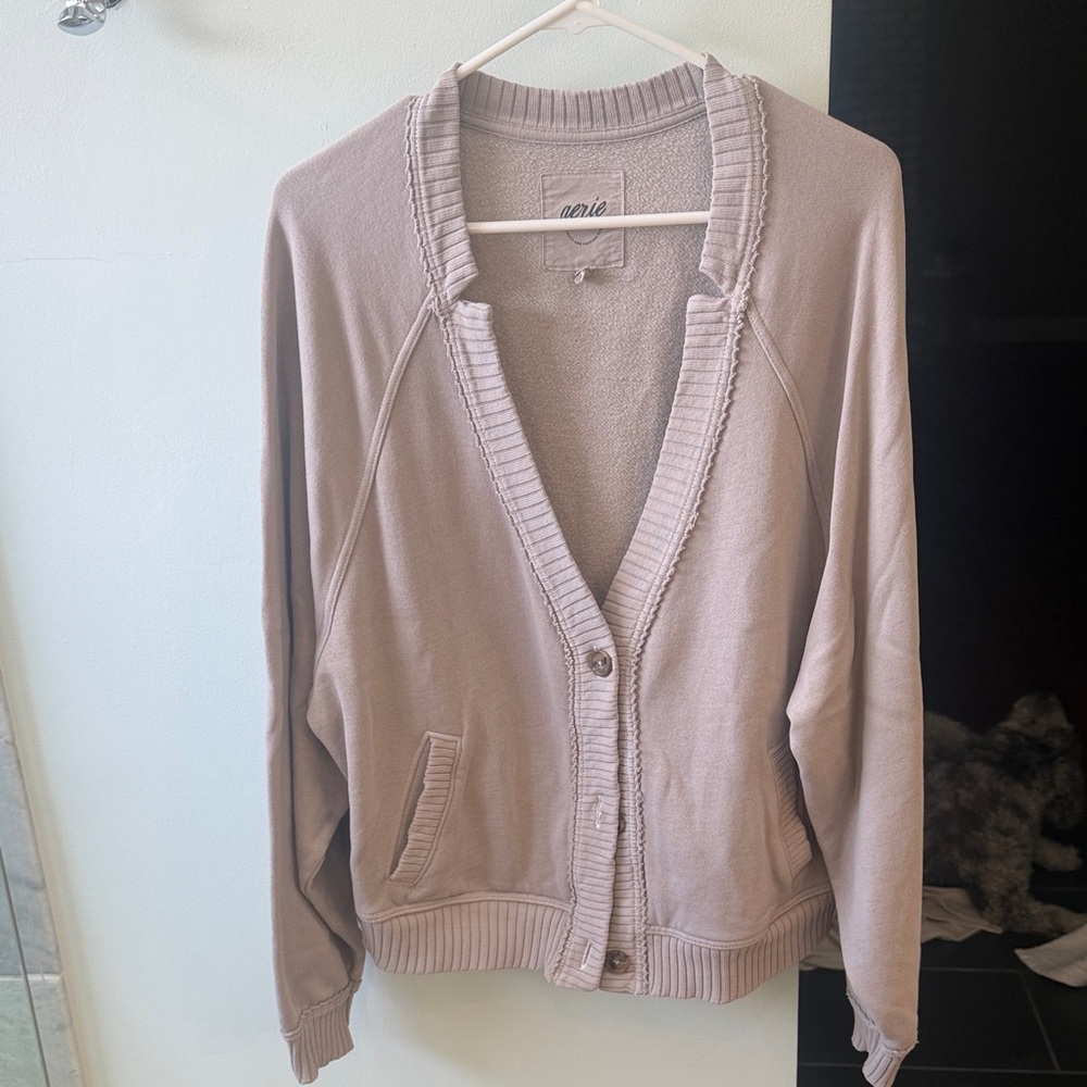 Aerie Taupe Cardigan Sweater